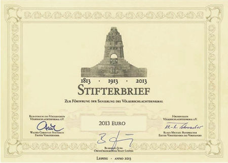 Stifterbrief Völkerschlachtdenkmal 2013